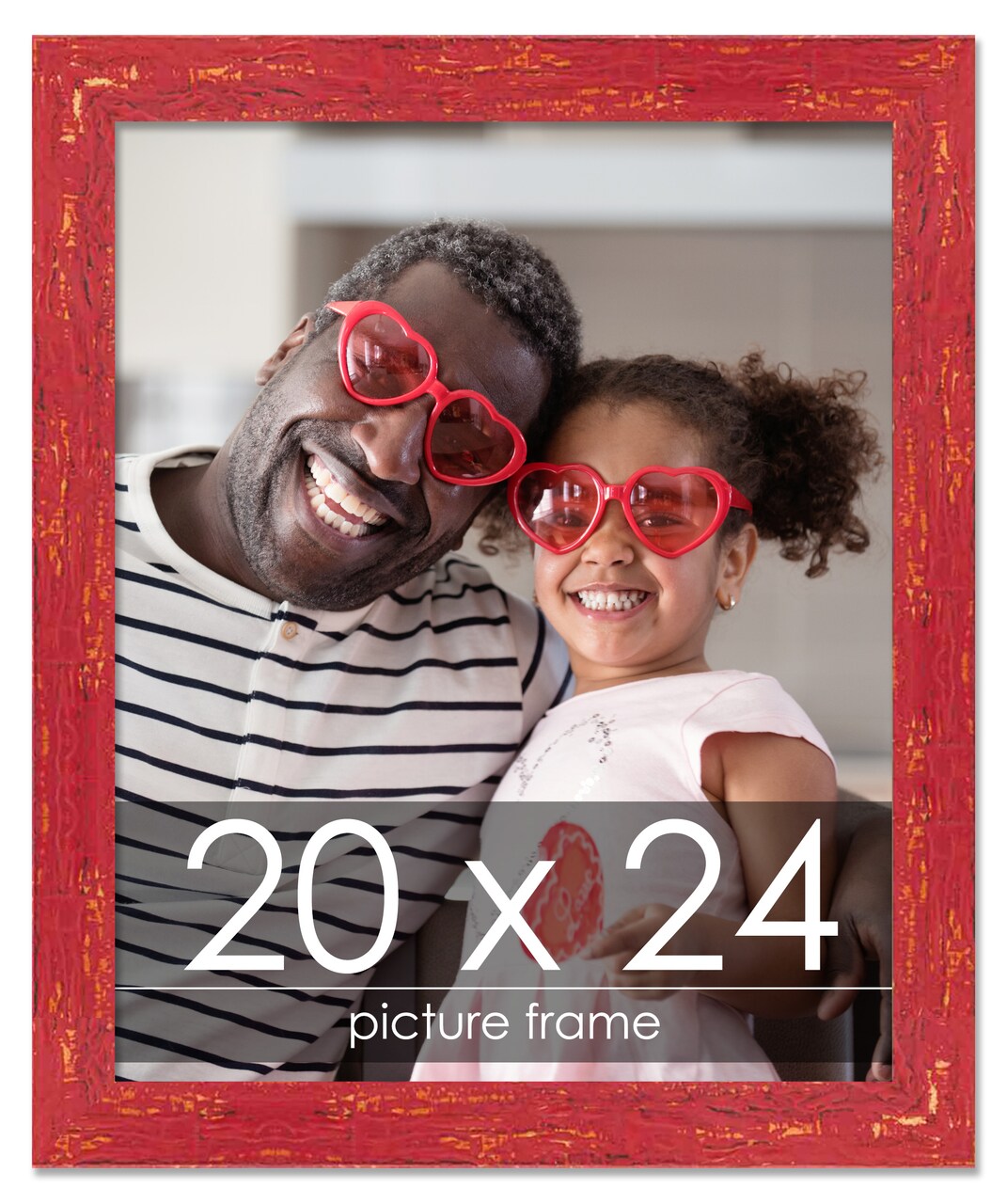 Shabby Chic Red Picture Frame - UV Acrylic, Foam Board Backing, Hanging Hardware